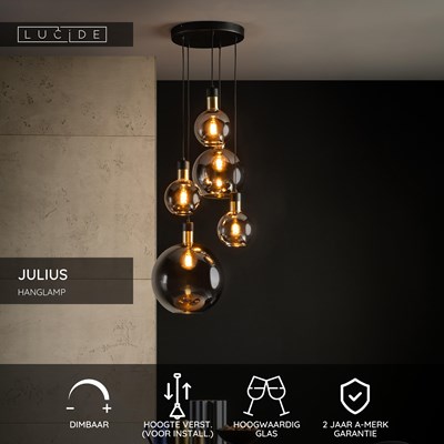 Lucide JULIUS - Hanglamp - 5xE27 - Fumé